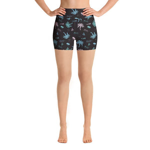 New Arrival Palms Patterned Heat Transfer Custom Printed Spandex High Waist Women Tight Shorts
