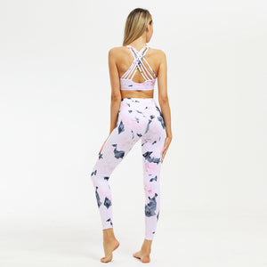 New Floral Printed Yoga Sets Fitness Clothing High Waist Leggings Padded Sports