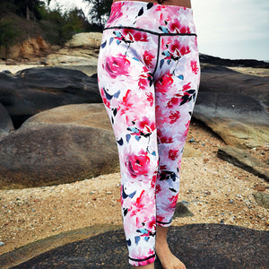 Custom Printed High Waist Pink Floral Design Comfortable Leggings 300133064